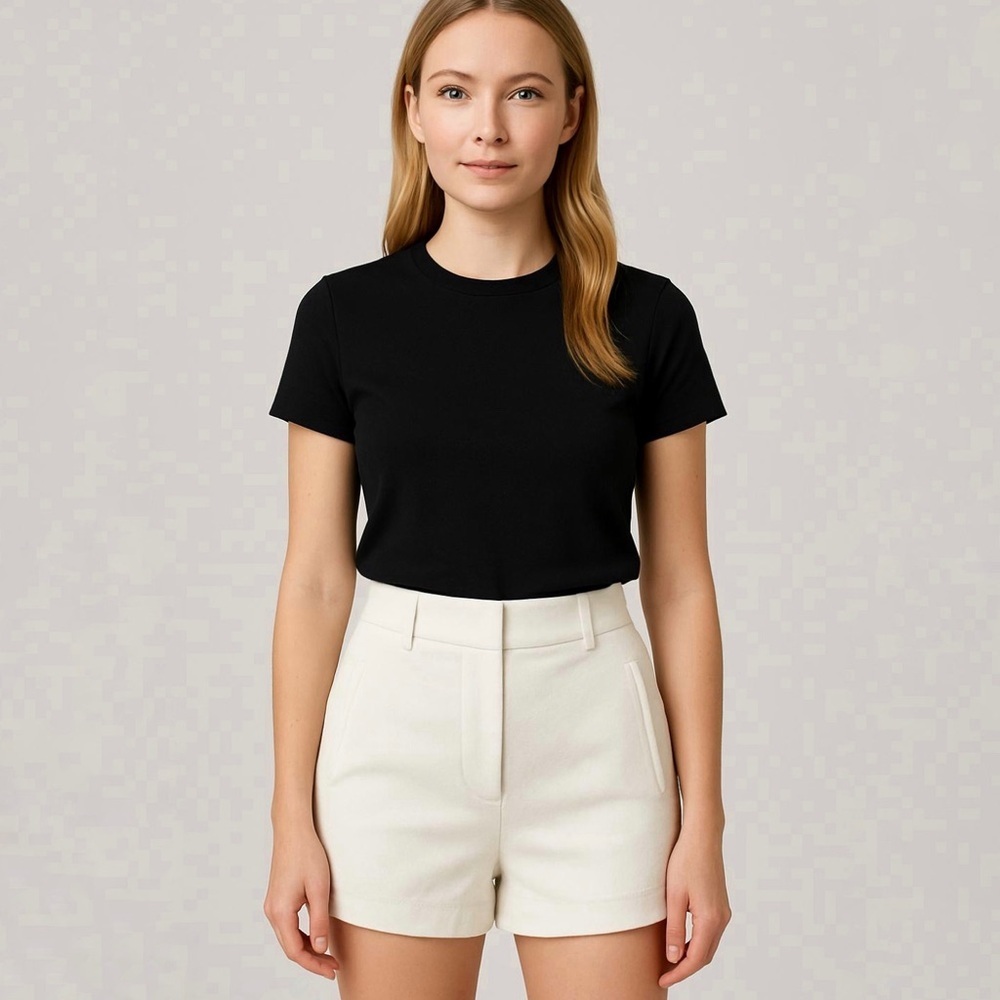 Aritzia High-Waist Women's Shorts in Cream with Black Top